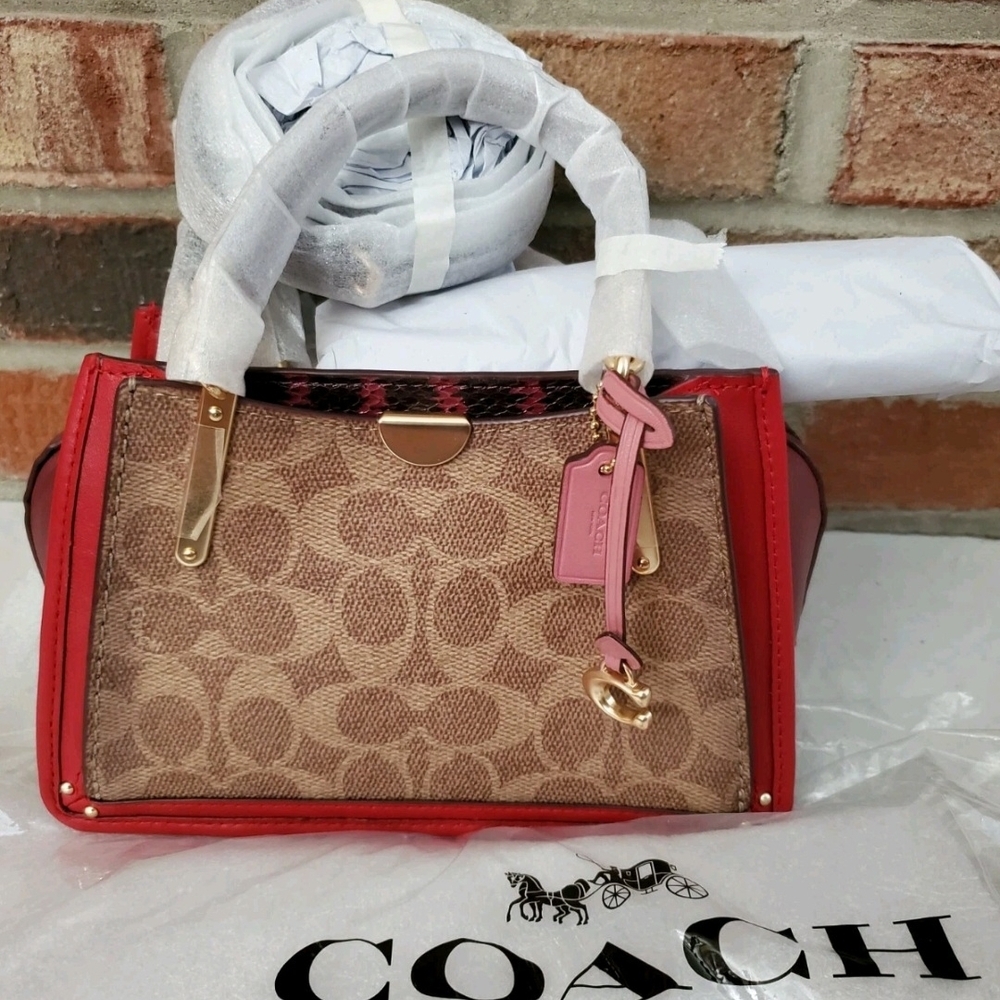 Coach Red and Tan Signature Tote Bag